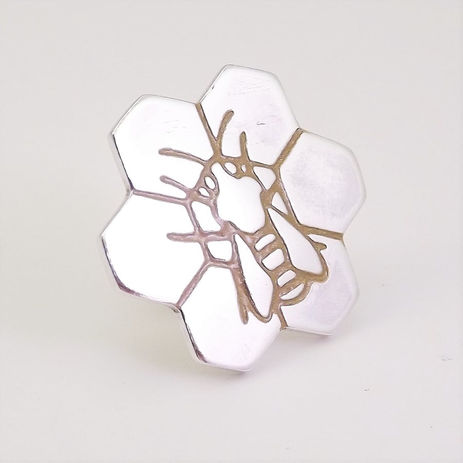 Bee Tie Pin, Handmade Wildlife Jewellery, Silver Honey Bee Gift