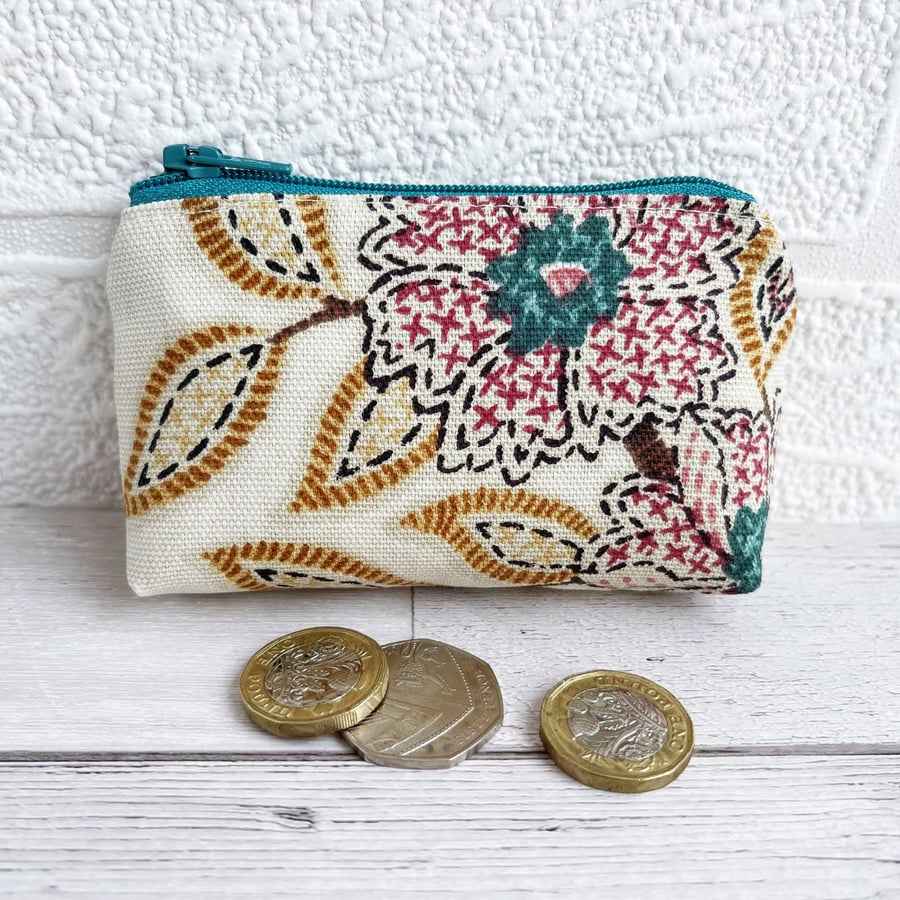 SOLD - Small Purse, Coin Purse with Stylised Flower