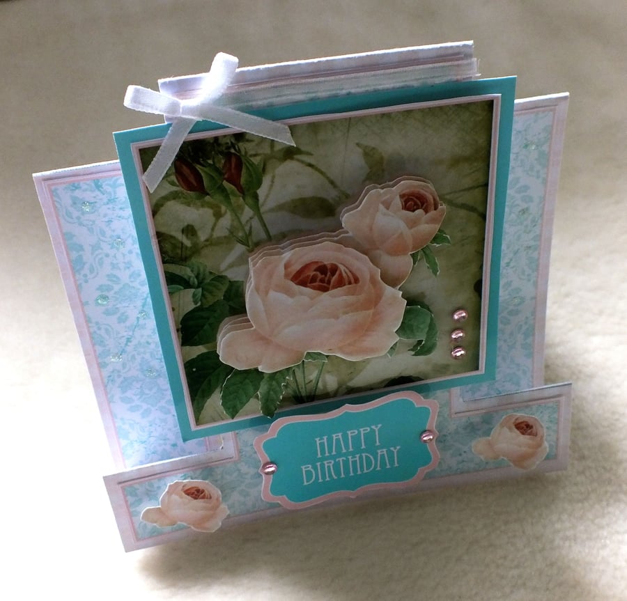 Dainty Handmade Roses Birthday Card