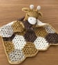 Crochet Jasper the giraffe baby comforter. Handmade baby snuggle lovey.