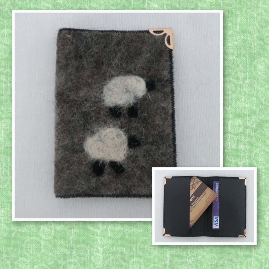 Business, credit card holder, grey felt with sheep