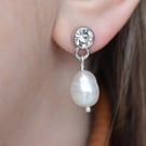 Handmade Freshwater Pearl Drop Earrings with Crystal Stud