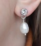 Handmade Freshwater Pearl Drop Earrings with Crystal Stud