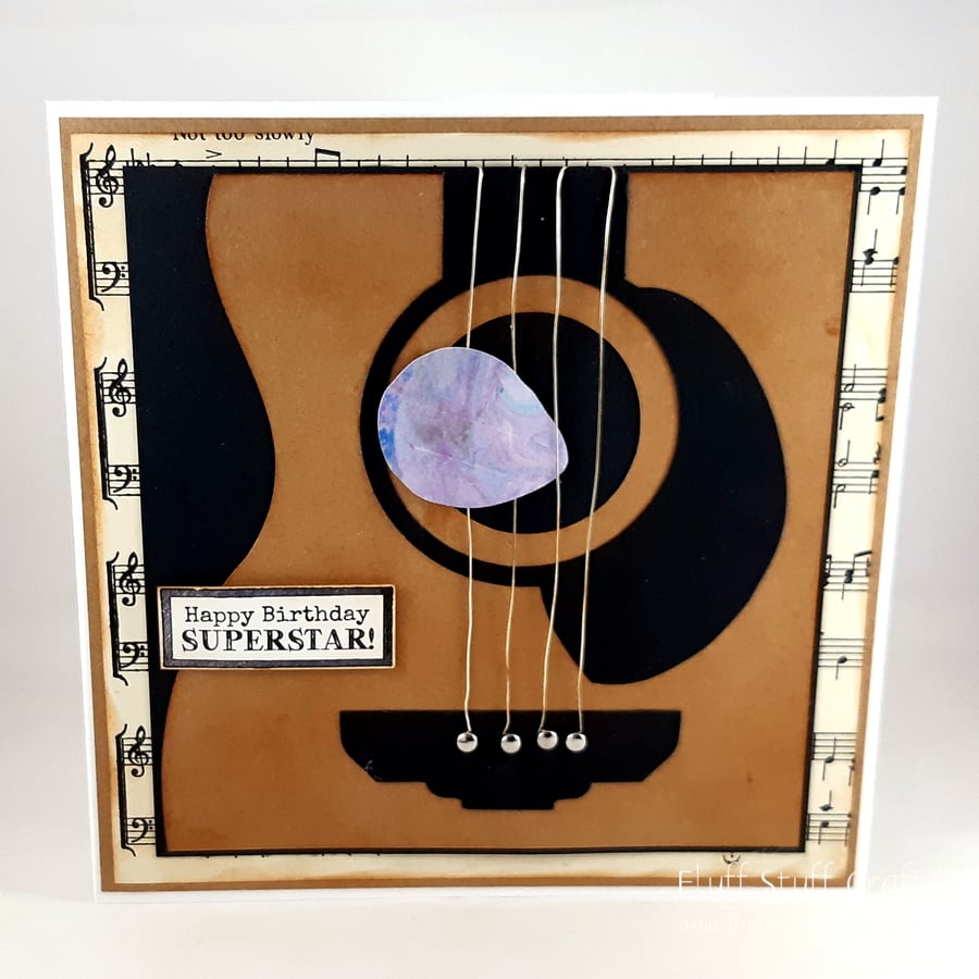 Handmade birthday card - the guitar