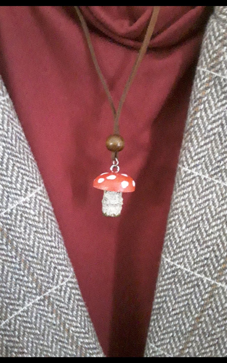 Handmade Wooden  Forest Fungi  Necklace 