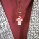 Handmade Wooden  Forest Fungi  Necklace 
