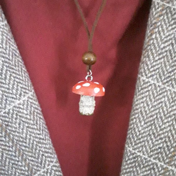 Handmade Wooden  Forest Fungi  Necklace 