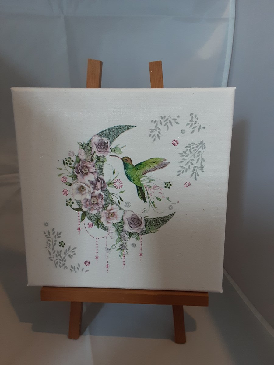 Moon and hummingbird canvas