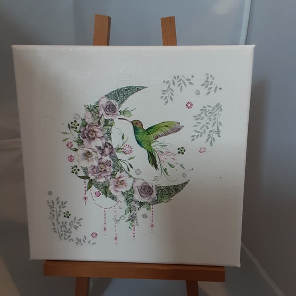 Moon and hummingbird canvas