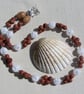 Brown Goldstone & Clear Quartz Gemstone Crystal Chunky Chakra Beaded Necklace