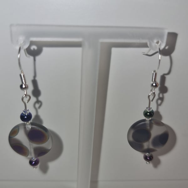 Clear circle peacock earrings