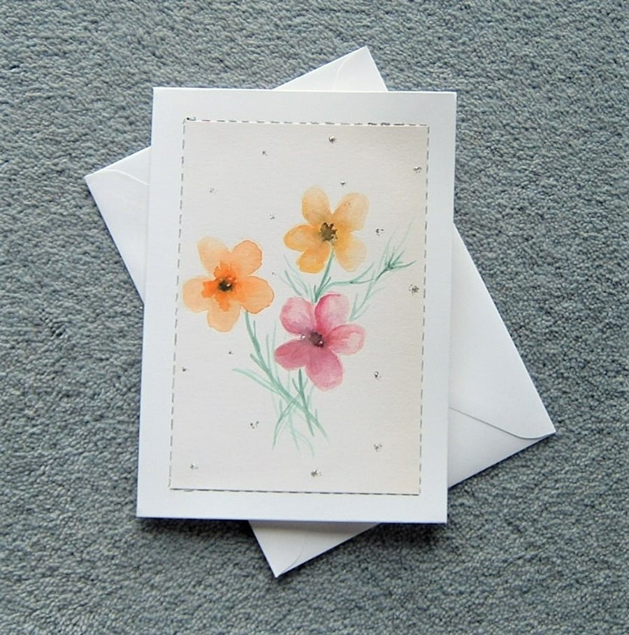 original art hand painted floral greetings card ( ref f 967 )