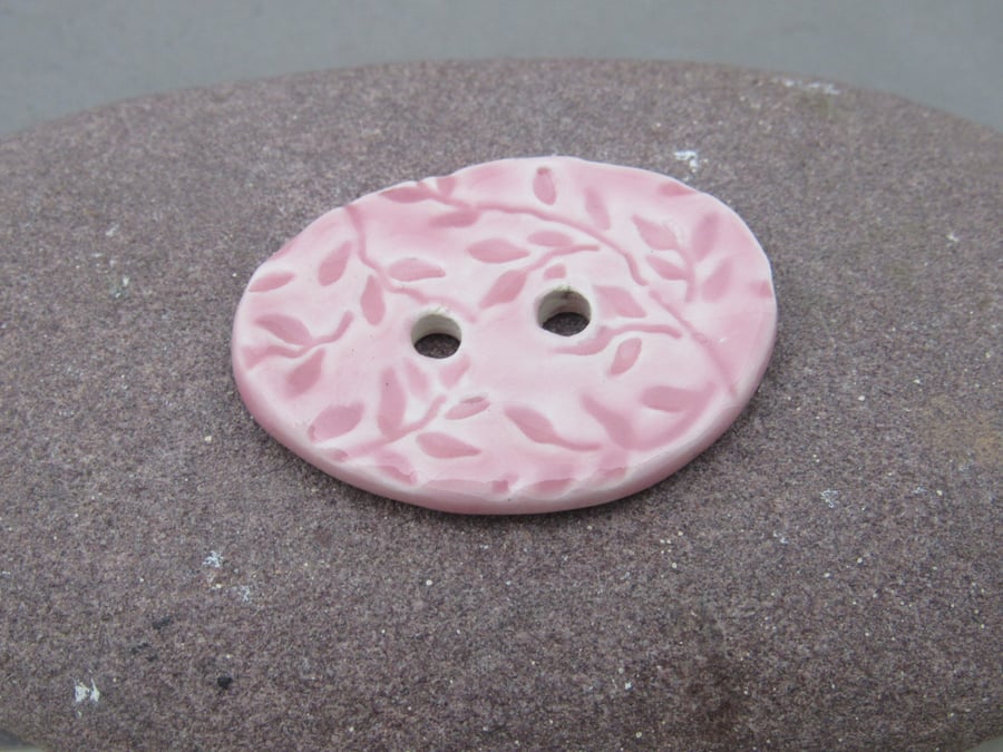 Large Shell Pink Sprig Oval Handmade Ceramic Button