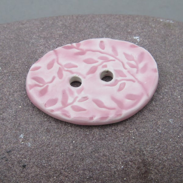 Large Shell Pink Sprig Oval Handmade Ceramic Button