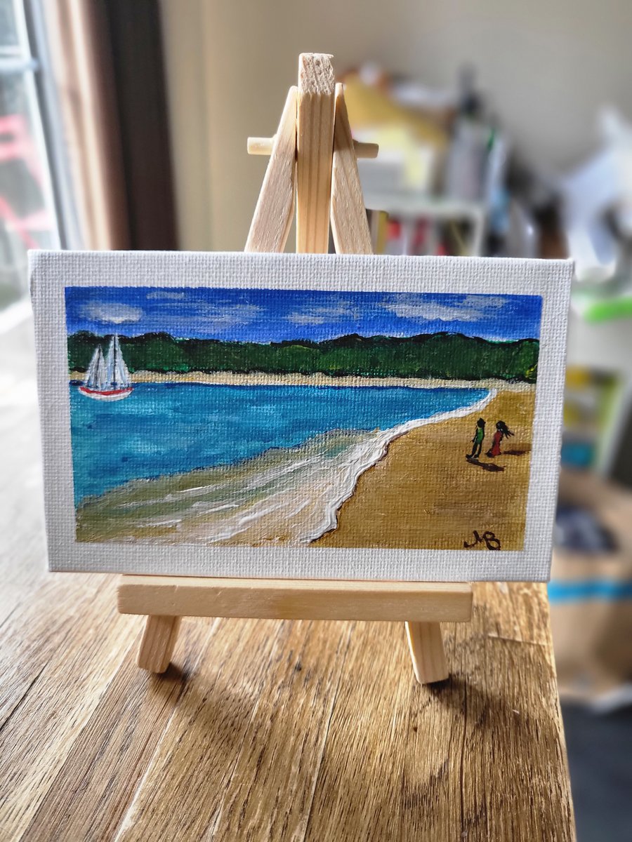 Original mini canvas board painting seascape beach