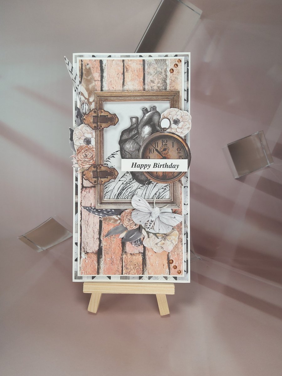 Handmade Birthday Card - Vintage Brick & Heart Design(50)