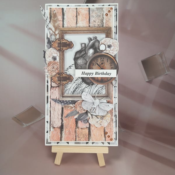Handmade Birthday Card - Vintage Brick & Heart Design(50)