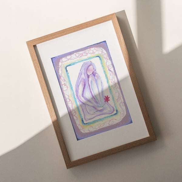 Waiting (Original Artwork), Oil Pastel on Card, 12.5x18.4cm