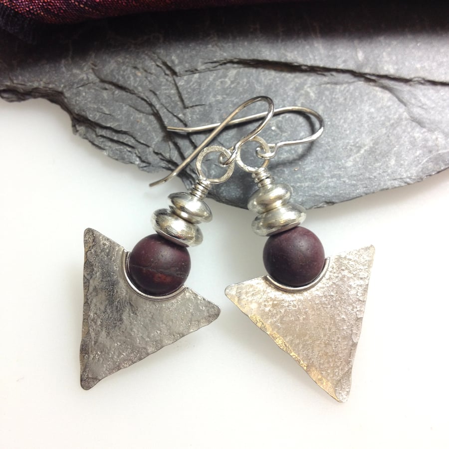 Mookaite and silver tribal earrings