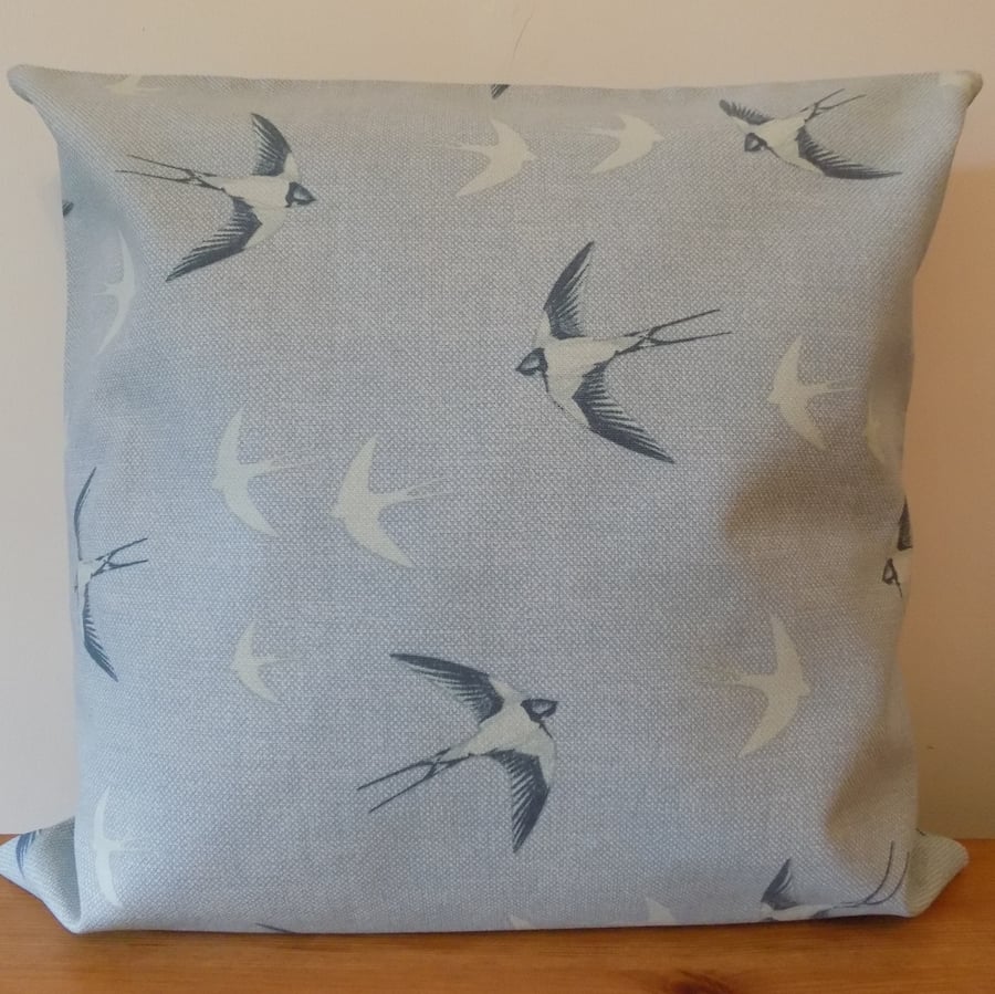 Swallows Bird Design Cushion Cover Blue Cotton Canvas Fabric 16" 18" Zip