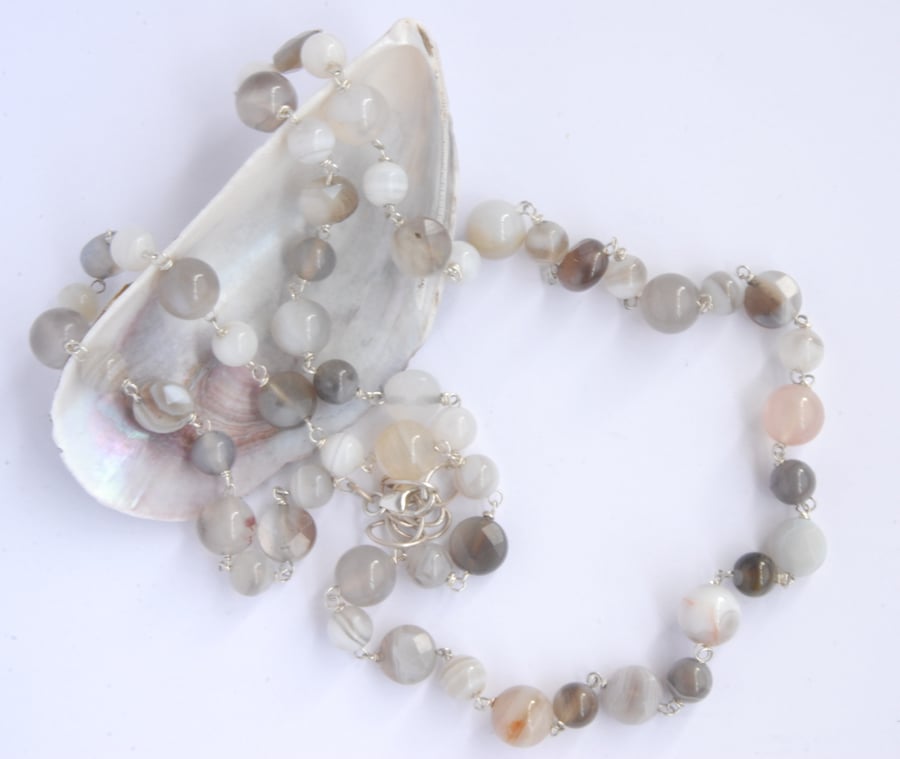 SALE - Botswana agate and sterling silver necklace