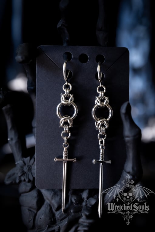 Chainmail sword earrings 