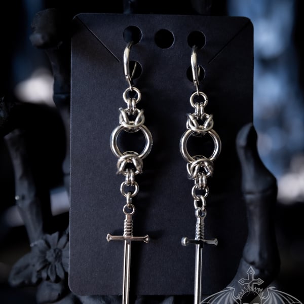 Chainmail sword earrings 