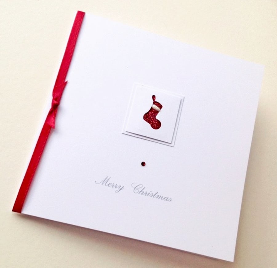 Christmas Card Pk of 5,'Xmas Stocking'Handmade Christmas Cards 