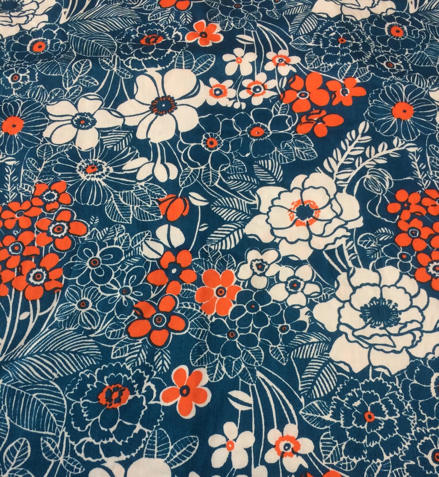 Cheerful Scandi Style Blue and Orange Flower 60s 70s  Vintage fabric Lampshade