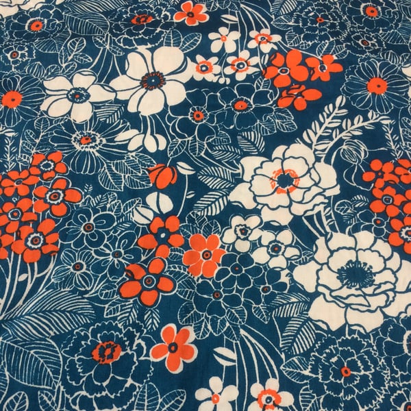 Cheerful Scandi Style Blue and Orange Flower 60s 70s  Vintage fabric Lampshade