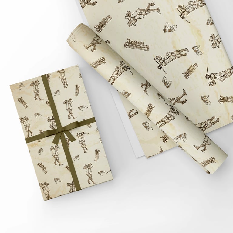 Gift Wrap Vintage Golf Design & Matching Tag-Golf Wrapping Paper-LG22