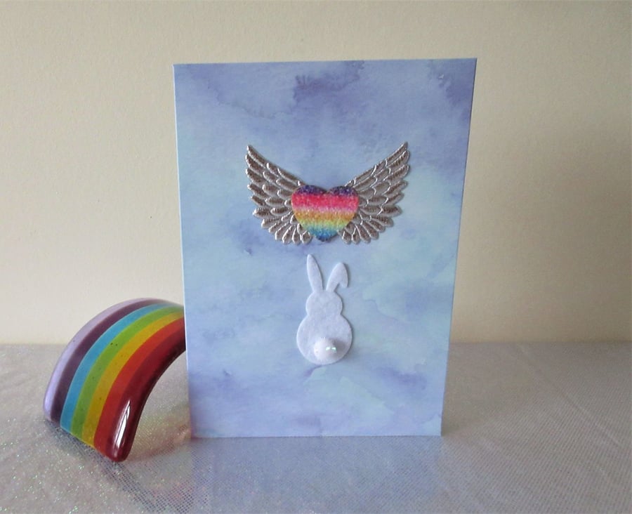Rabbit Pet Loss Sympathy Condolences Greetings Card Bunny Rainbow Bridge