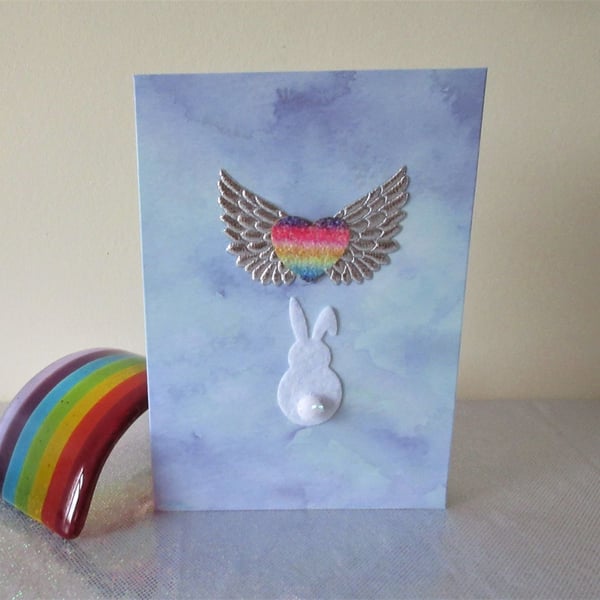 Rabbit Pet Loss Sympathy Condolences Greetings Card Bunny Rainbow Bridge