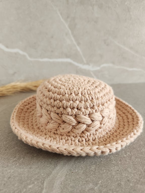 Crochet new born baby sun hat, handmade cotton summer sun hat