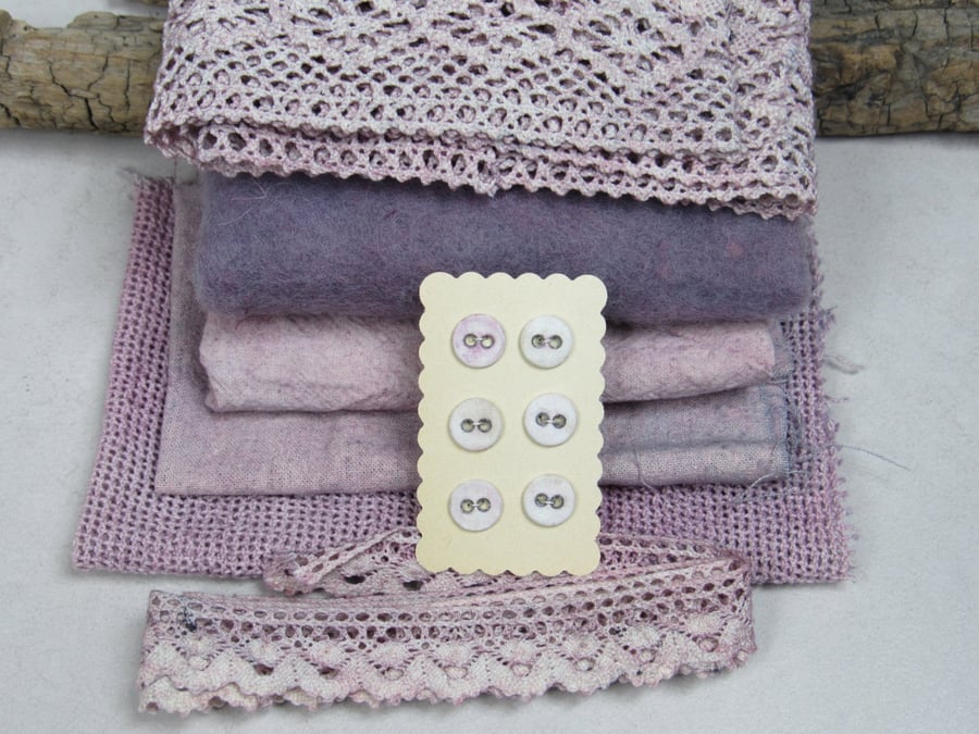 Pale Violet Natural Dye Fabric Pack Cotton Silk Lace