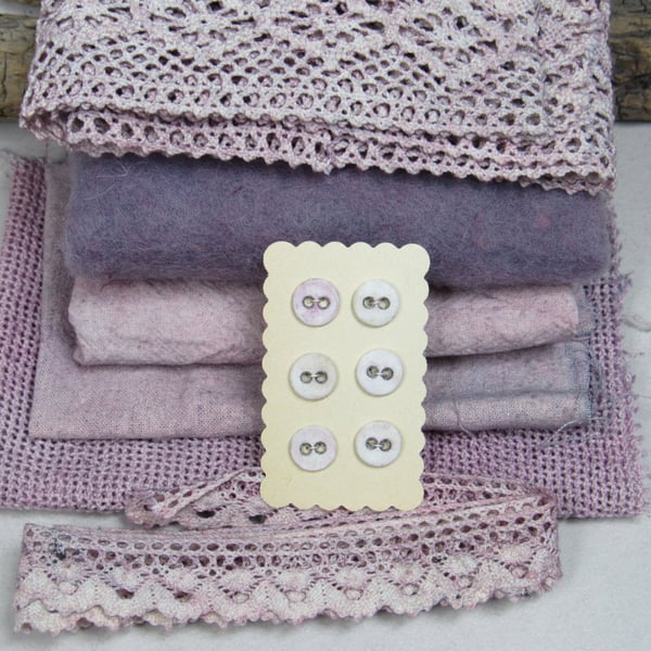 Pale Violet Natural Dye Fabric Pack Cotton Silk Lace