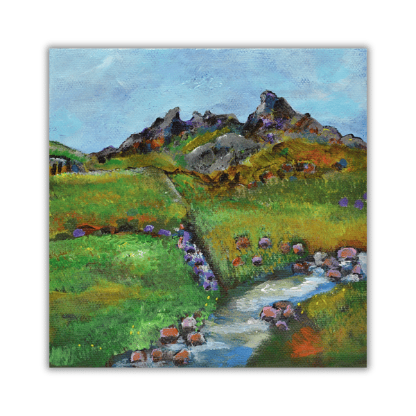 A framed acrylic painting - a Scottish mountain landscape - The Cobbler.