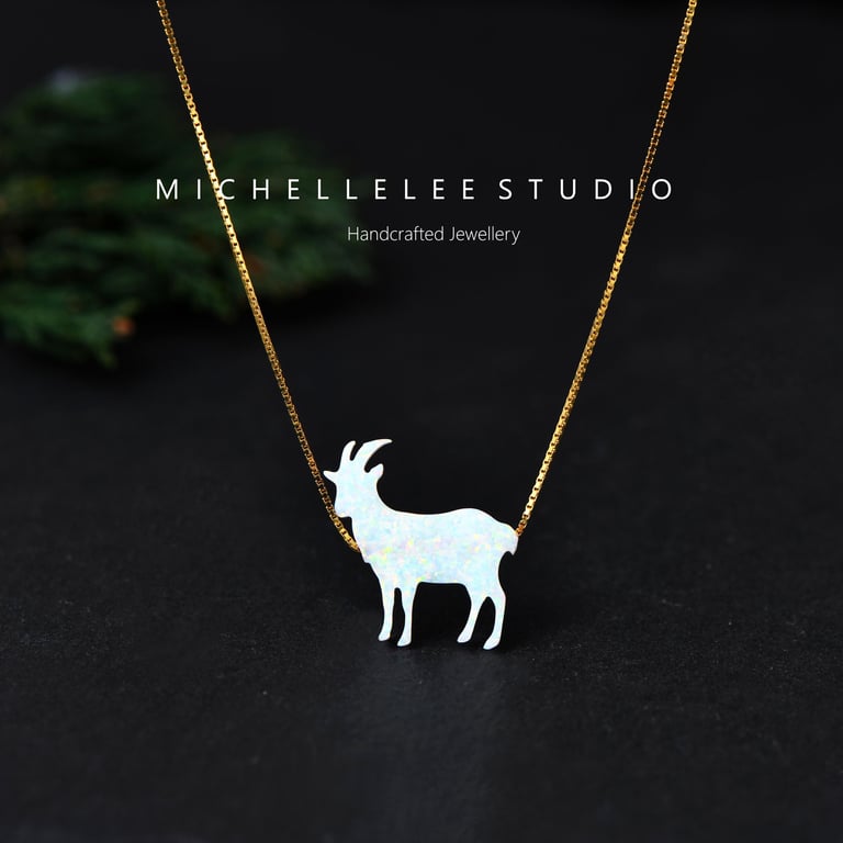 Mountain Opal Goat Necklace with 925 Sterling Silver Chain