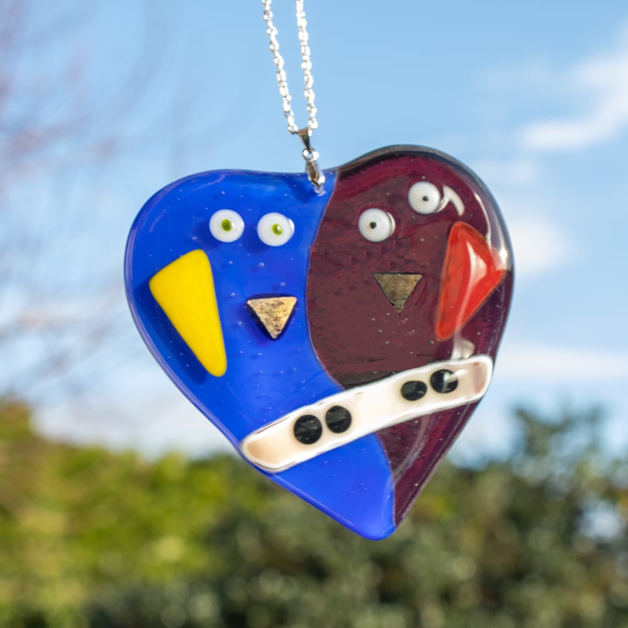 Blue & Purple Lovebirds - Fused Glass - 6187