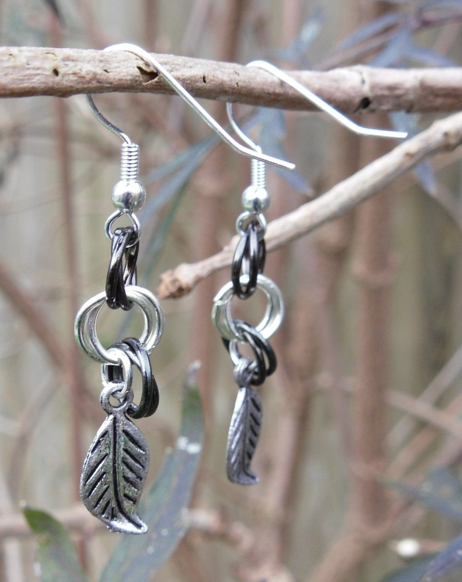 Black & Silver Leaf Earrings