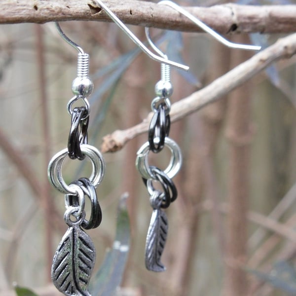 Black & Silver Leaf Earrings