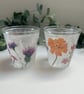 Decoupage Glass Tea Light Holders: Multi Flowers, Upcycled