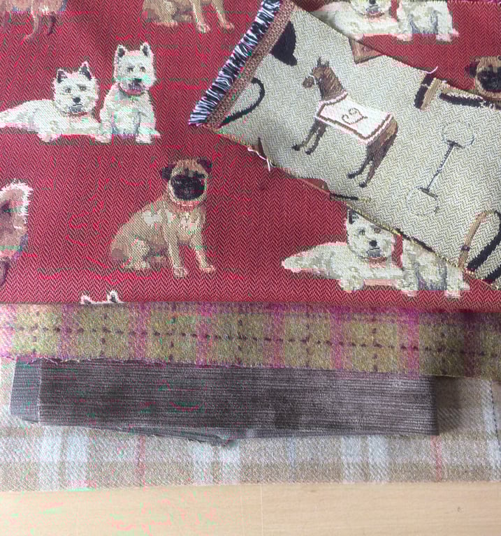 Pug Dog Horse Tweed Brown Red PInk DIY Patchwork Cushion Bag Fabric Craft Pack