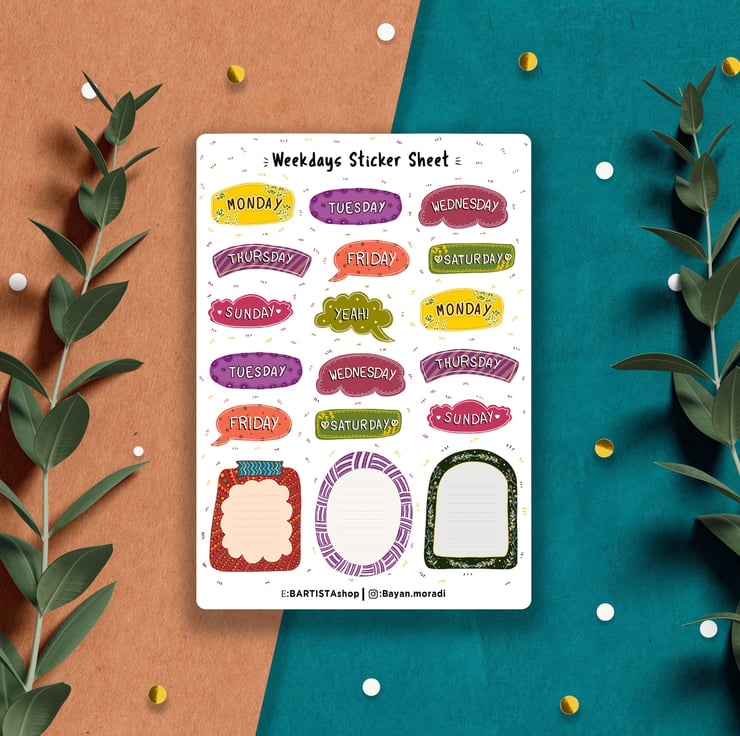 Days of the week sticker sheet, Planner headers... - Folksy