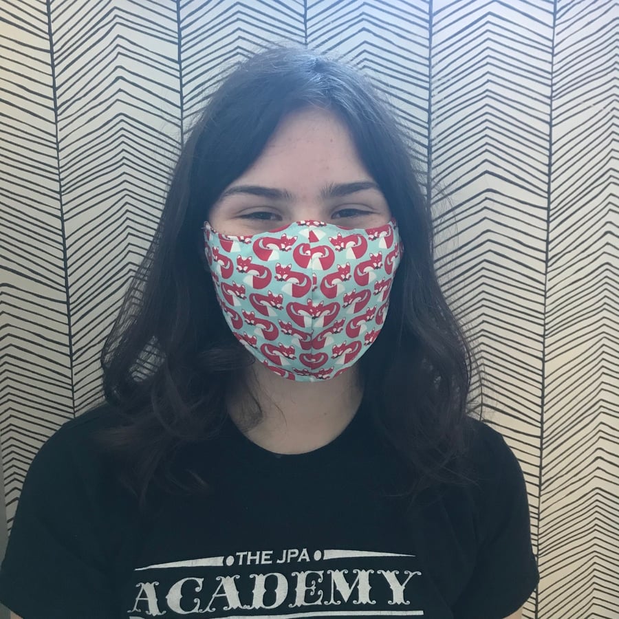 Red Foxes Face Mask 100% Cotton Fabric Washable & Re-usable Child Adult Sizes