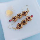 Long Red and Gold Crystal Drop Earrings