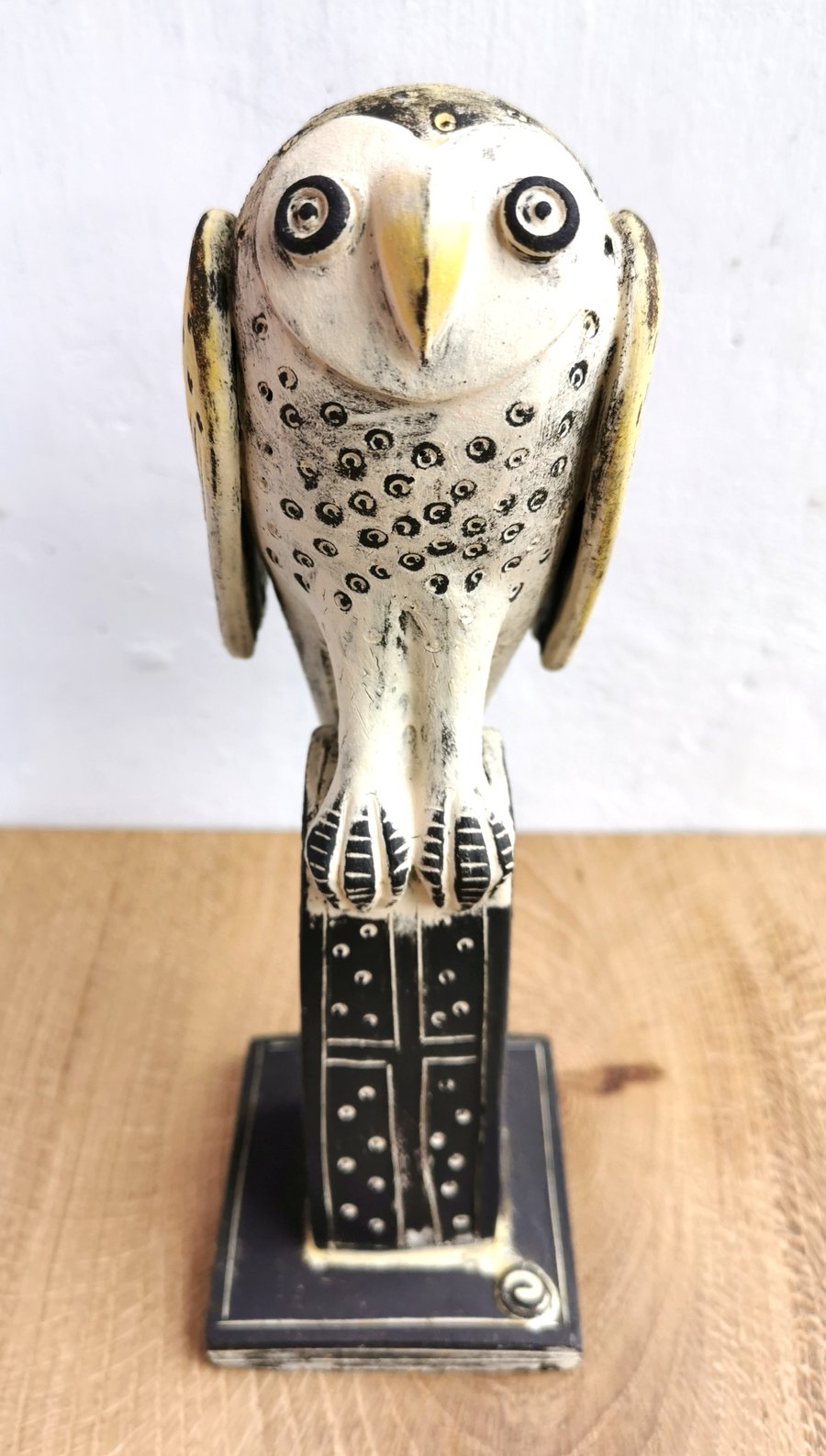 Ceramic Barn Owl sculpture - Owl on a plinth- small barn owl - owl art -