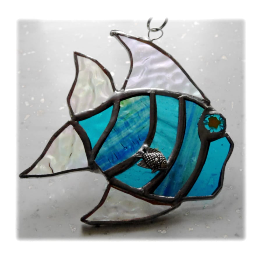 Tropical Fish Suncatcher Stained Glass Handmade Turquoise 021