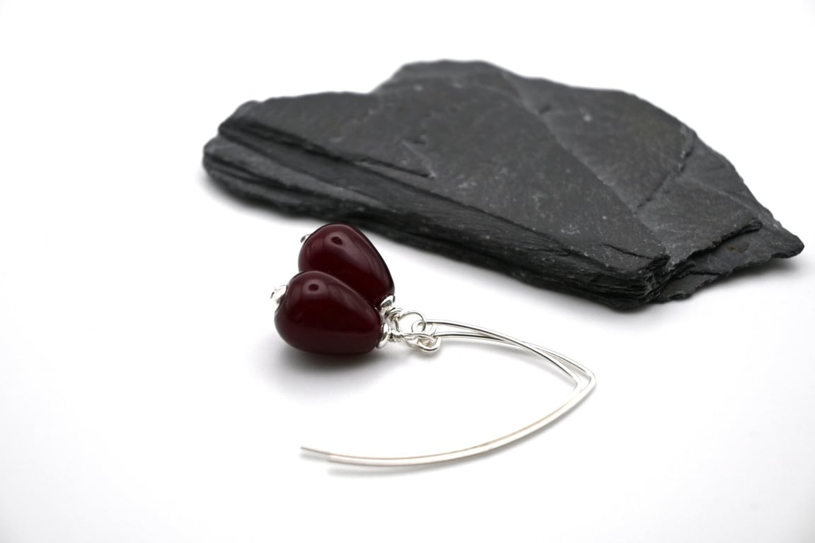 dark red lampwork glass teardrop earrings