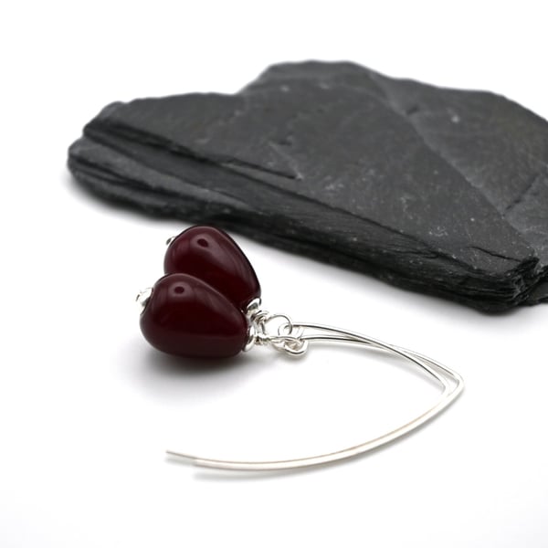 dark red lampwork glass teardrop earrings